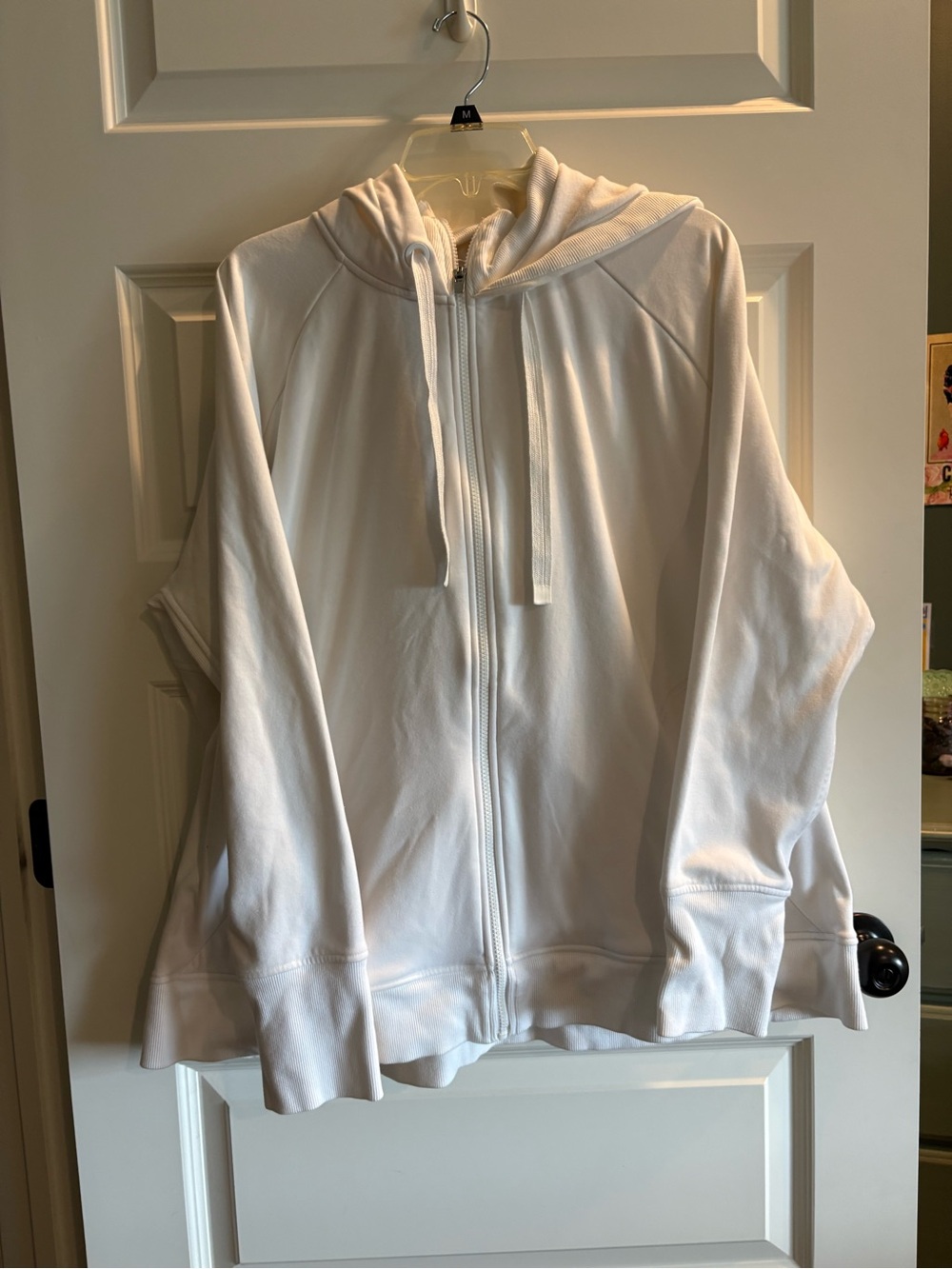 White Athleta Zip-Up Hoodie with Hood and Drawstrings